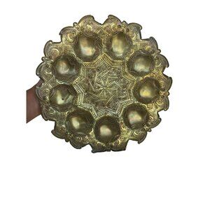 Vintage hand made floral brass wall hanging plate